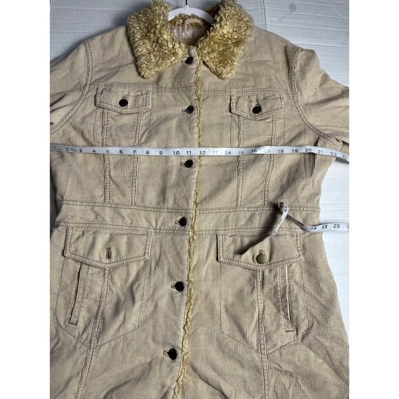 VTG-Y2K-Static Womens XL Beige Corduroy Coat Faux Fur Collar & Cuffs Penny lane - Picture 11 of 16